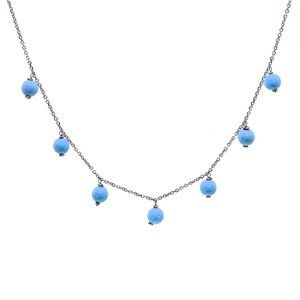Turquoise Bead 16" 14K White Gold Necklace
